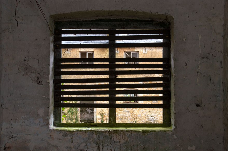 View through a slatted workhouse window